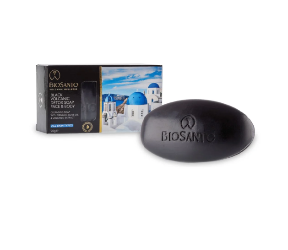 Biosanto Black Volcanic Detox Face & Body Soap – Αποτοξινωτικό Σαπούνι Προσώπου και Σώματος με Μαύρη Ηφαιστειακή Σκόνη 90 γρ.
