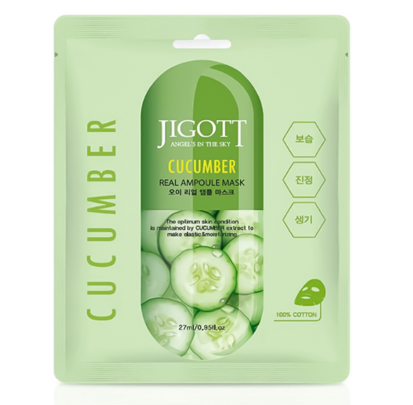 JIGOTT Cucumber Real Ampoule Mask Μάσκα Προσώπου 27ml